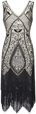 Women's 1920s Great Gatsby Beaded Inspired Sequined Embellished Vintage Fringed Party Flapper Dress