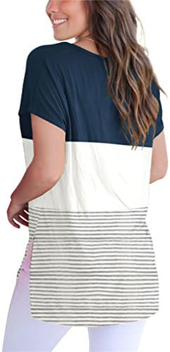 FERYSHE Women's T-Shirt Short Sleeve Color Block Casual Tee Top with Side Split