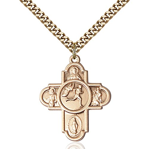 Gold Filled 5-Way Track&Field Pendant 1 X 1 5/8 inches with Heavy Curb Chain