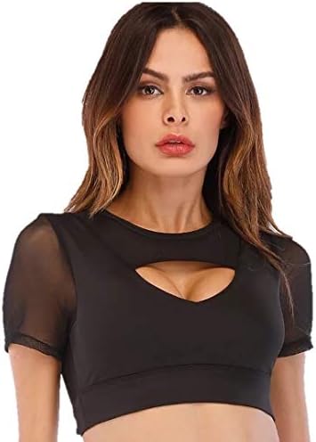 Amazon Yogawear Hikari セクシー 胸元開き Tシャツタイプブラトップ 黒 ヨガウェア シースルー 透け感 ヨガ ピラティス エクササイズ フィットネス スポーツ ウェア フィットネス トレーニング スポーツブラ 通販