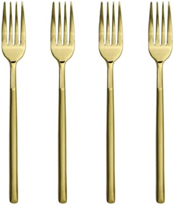 JANKNG 4 Piece 18/10 Heavy Duty Stainless Steel Dinner Fork, Matte Gold