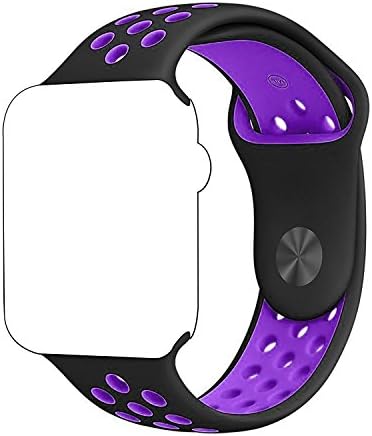 Wengerui for Apple Watch Band Series 1 Series 2 Soft Sports Silicone Bracelet Strap Wristband Replacement Watchband with Quick Release for Apple iWatch Nike Sport Band (38mm Black/Purple)
