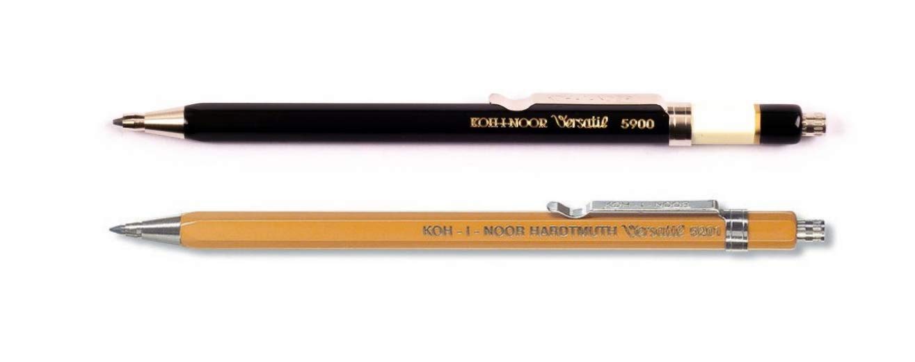 KOH-I-NOOR 5900 TOISEN D'OR und 5201 VERSATIL - Set of 2, Mechanical Pencils with Sharpener, Lead 2 mm - black and yellow