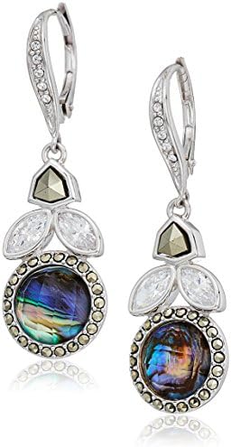 Judith Jack Sterling Silver Swarovski Marcasite and Abalone Lever back Drop Earrings