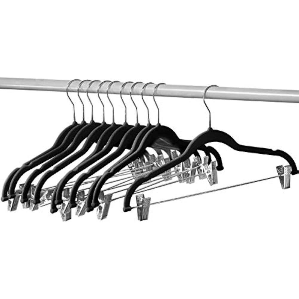 Homeit 10 Pack Clothes Hangers With Clips Black Velvet Use Skirt Pants