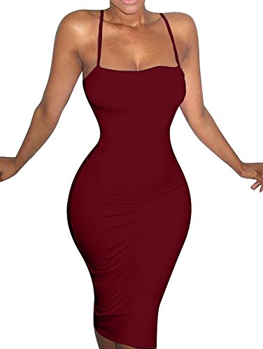 Beagimeg women s sexy spaghetti strap bodycon sleeveless midi par…