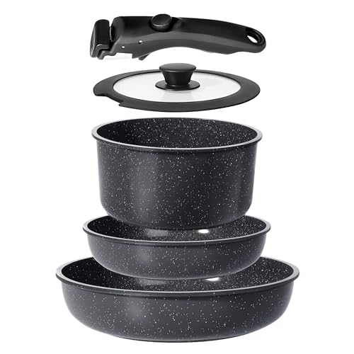 GiPP Keramik Topfset mit Abnehmbarer Griff, 5-Teilig Topf und Pfannenset mit Antihaft Beschichtet, Topfset Induktion Kochtopf Set, Backofenfest, für A