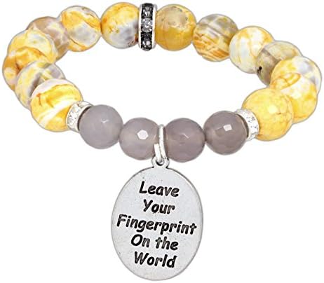 Whispering Prayer Beaded Bracelet with Inspirational Charm (Lemon Chiffon- Leave your fingerprint on the world)