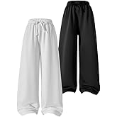 Nivne Tco 2pcs Teen Girls Pants Set Casual Drawstring Waist Sweatpants Versatile Loose Knit Wide Leg Trousers