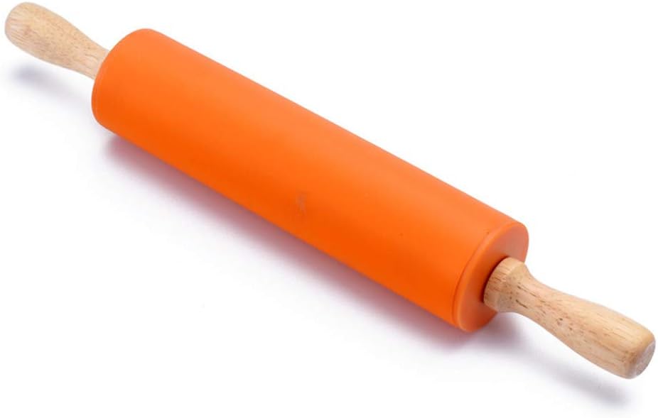 HONGLIDA 12 Inch Silicone Rolling Pin for Kids Non-Stick Surface Wooden Handle