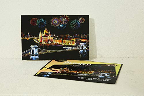 Scratch & Sketch Art Paper for Adults & Kids, Scratch Paper Rainbow Painting Sketch Pads DIY Art Craft Night View Scratchboard with Clean Brush,Scratch Coloring Pen,16 X 11.2 Inches (Budapest) - Thumbnail 3