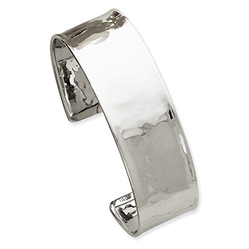 14k White Gold 19mm Lightly Hammered Polished Bangle