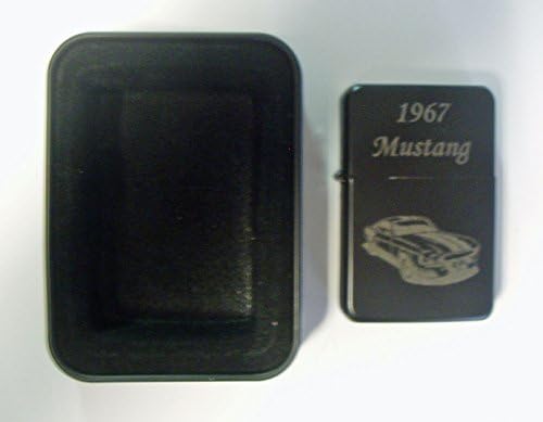 1967 Ford Mustang Engraved Black Plated Brass Refillable Lighter in Black tin case