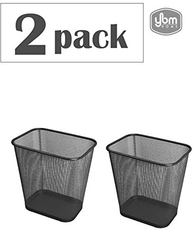 YBM HOME Mesh Wastebasket Trash Can for Home and Office Workspace, Metal Office Trash Can Rectangular-Shaped, 3.5 Gallon (2 Pack), Black 1103s