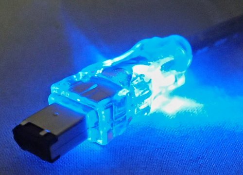 QVS 15-Feet 6-Pin FireWire/i.Link Translucent Lighted Cable with Blue LEDs (CC1394-15BLL)