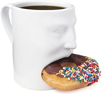 SIO Creative White Face Mug Ceramic Cookie Cup with Biscuit Holder