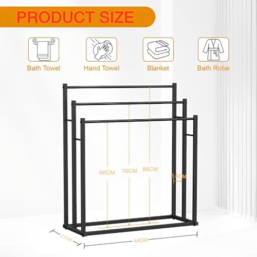 Beauenty Bathroom Towel Rack,3 Tiers Metal Towel Rail Standing,Bath Towel Stands,Freestanding Towel Holder for Bath Storage & Hand Towels,Next to Tub or Shower,Outdoor Pool Towel Racks