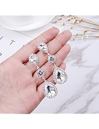 Paxuan - Pulsera para mujer chapada en plata con cristales de imitación blancos y transparentes, ideal para bodas y damas de honor, pulsera de tenis