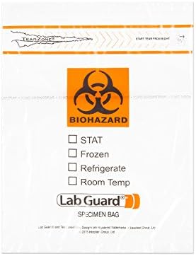 Medegen Medical Products 4915.ORG Lab Specimen Transport Bags, Zip Closure with Pouch, Flap, 8" x 10", LLDPE, Clear/Black/Orange (Pack of 1000)