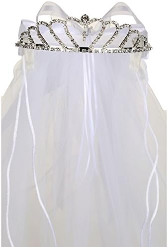 Rain Kids Girls White Satin Bow Communion Flower Girl Rhinestone Tiara Veil