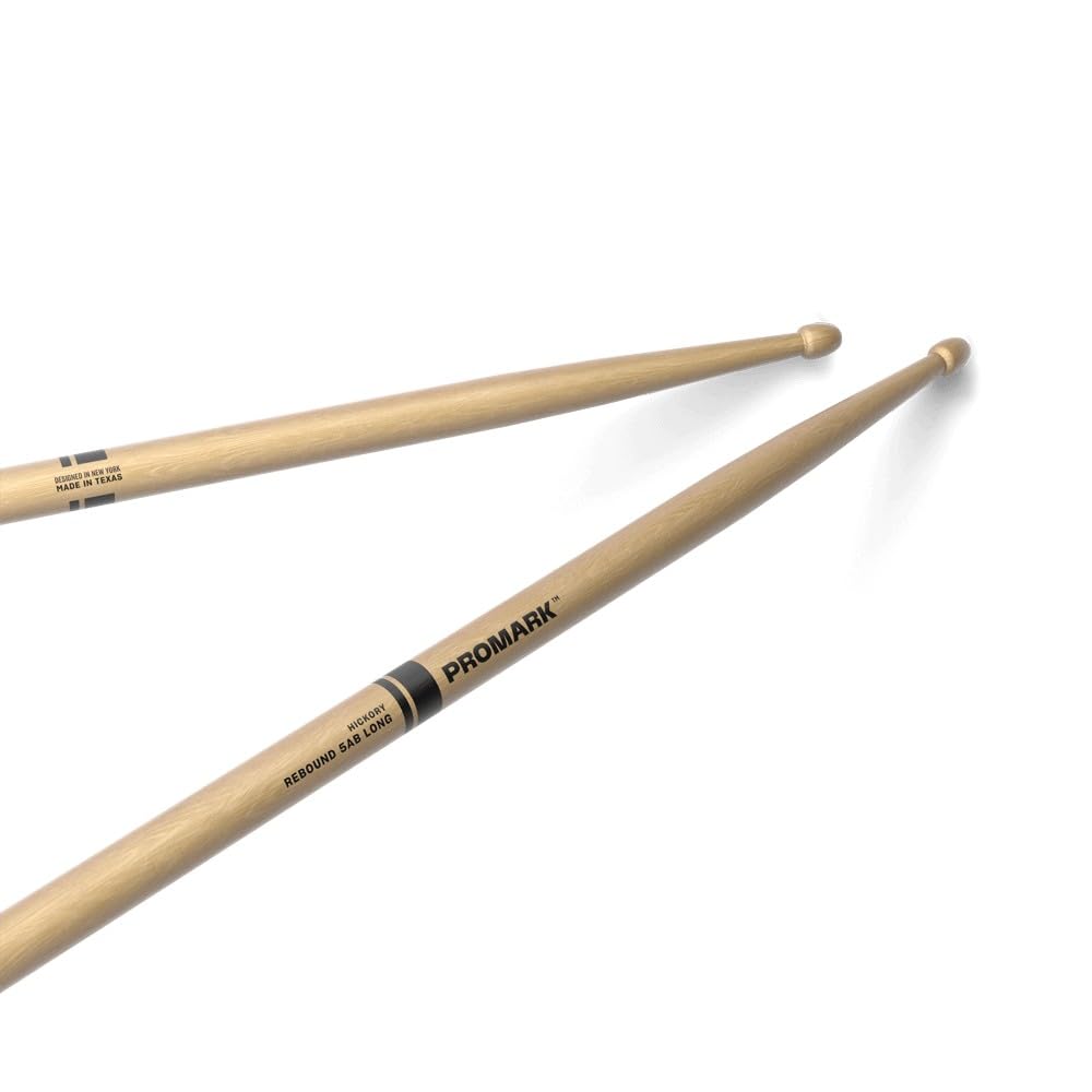 ProMark Rebound 5AB Long Hickory Drumsticks - Enhanced Reach for Versatile Drumming - Acorn Wood Tip - 1 Pair