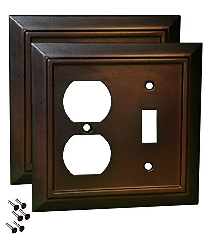Pack Of 2 Wall Plate Outlet Switch Covers By Sleeklighting Decorative Dark Brown Mahogany Look Variety Of Styles Decorator Duplex Toggle Combo Size 2 Gang Combo Toggle And Receptacle Color Brown Mahogany
