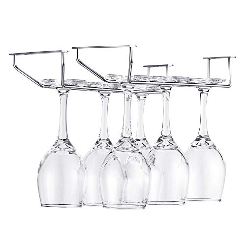 FOMANSH Wine Glass Rack - Under Cabinet Stemware Rack Glasses Storage Holder Metal Organizer for Bar Kitchen