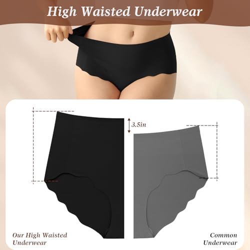 TDONE Seamless Knickers for Women, Breathable High Waisted Seamless Underwear Comfortable No Vpl Show Panties Soft Moisture Wicking Wavy Edges Knickers Full Coverage Briefs Multipack(6 Pack)