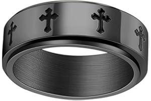 yomlry Titanium Stainless Steel Anxiety Ring Cross Rotating Ring Fidget Ring Stress Relieving Ring for Men Women Spinner Ring Size 5-12