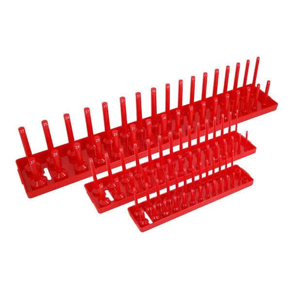 Neilsen CT2621-3pc Socket Tray Rack Set with 1/4in, 3/8in and 1/2in Drive Pegs, Ideal for Organising Shallow and Deep Sockets in Workshop and Garage