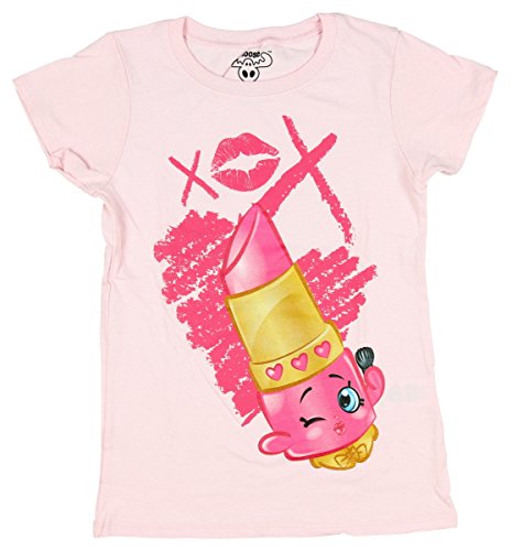 Shopkins Big Girls Shopkins T-Shirt (SMALL (6/6X), Light Pink-XOX Lippy Lips)