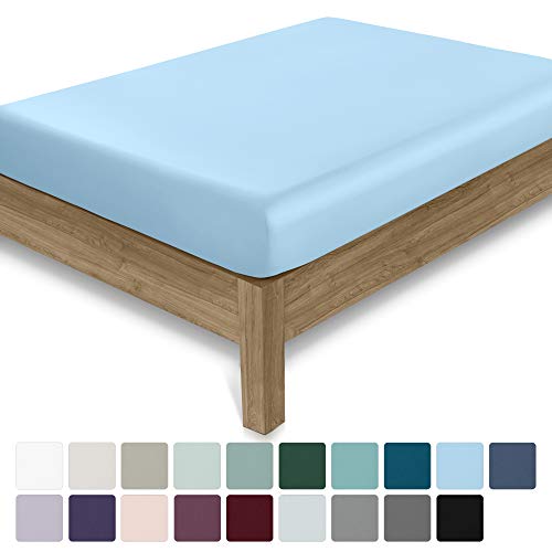 California Design Den 400 Thread Count 100% Cotton 1 Fitted Sheet, Long - Staple Combed Pure Natural Cotton Sheet, Soft & Silky Sateen Weave (Twin XL, Aero Blue)