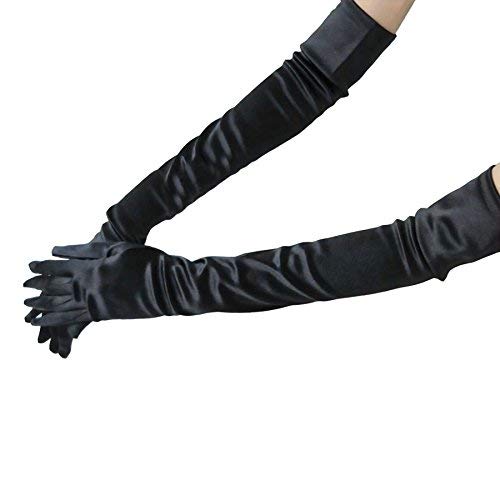 WITERY Stretchy Satin Party Fancy Bridal Wedding Prom Dress Costumes Gloves Black