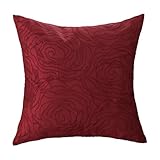 CaliTime Pillow Shell Cushion Cover Faux Silk Roses Floral Embroidered 18 X 18 Inches Deep Red