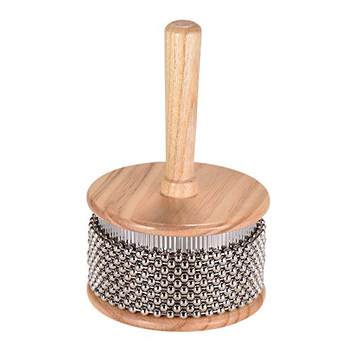Muslady Wooden Cabasa Percussion Musical Instrument Metal Beaded Chain & Cylinder Pop Hand Shaker for Classroom Band Medium Size - Thumbnail 5