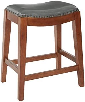Amazon Com Osp Home Furnishings Metro Bonded Leather Counter Height Saddle Stool With Nail Head Accents And Espresso Finished Legs 24 Inch Pewter Furniture Decor