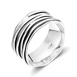 Wide Band Sterling Silver Ripple Ring Satin Brushed Oxidized darkened 10mm (8)