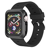Compatible for Apple Watch Case 44mm Series 5 / Series 4 with Band, CTYBB Women Men Soft Silicone Bands with Shockproof Bumper Case for iWatch Series 5 / Series 4 Bands, Edition Black