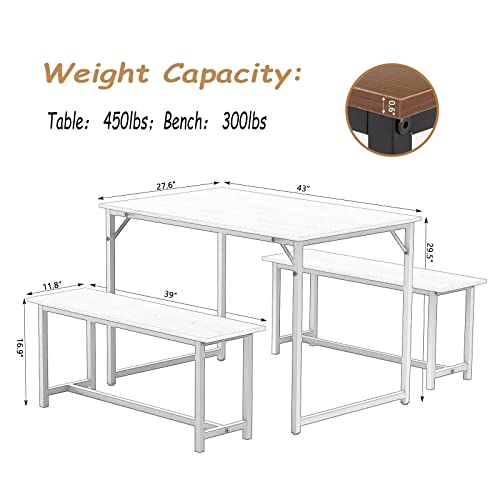 BAHOM Dining Room Table Set with Two Benches, 3 Piece Kitchen Table Set