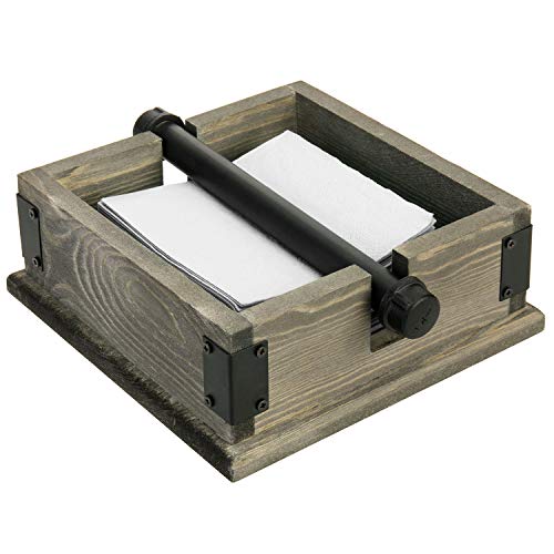 MyGift Vintage Gray Wood & Industrial Pipe Napkin Holder with Center