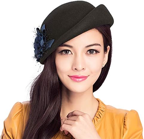 Fadves ウールハット ベレー帽 フェルトハット 秋冬 ビーニーハット 礼帽 レディース キャップ スタイリッシュ帽 5 好評 女優帽 日常着用 結婚式 プレゼント パーディ クラシック 画家帽 花飾り エレガント 小顔効果
