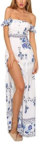 Siyinfushi Women's Sexy Off the Shoulder Summer Floral Print Split Maxi Dress