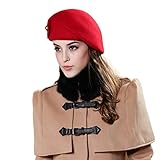 Voberry®Women's Korean French Beret Beanie Warm Pillbox Hat Cap (Red)