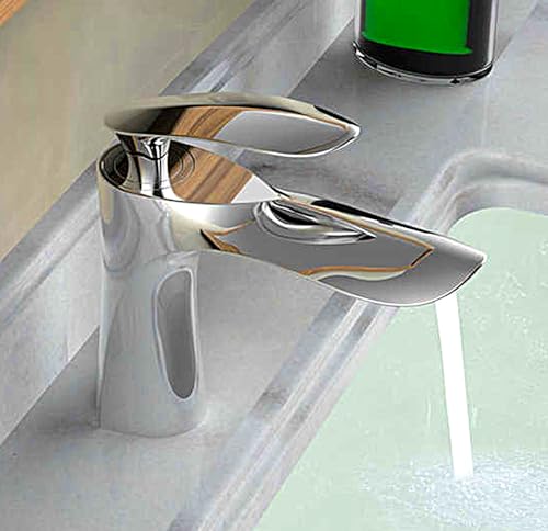 Aishini Bathroom Sink Faucet, Heavy Duty Energy-Efficient Tap, Single-Lever Cold & Hot Water Bathroom mixer, Stylish Contemporary Bathroom Faucet, Basin or Deck Mount Bathroom Fixtures | Chrome