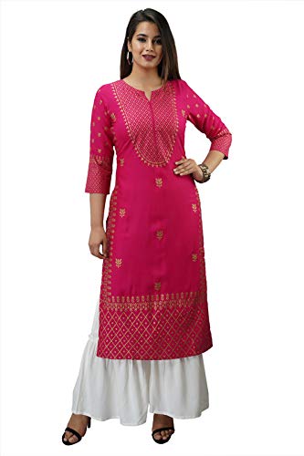 Women's Rayon Gold Printed Kurta With Solid Sharara Set