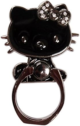 Phone Ring - Metal Hello Kitty Cat - 360 Degree Rotation Full Metal Universal Ring Grip/Stand Holder for Any Smartphones and Device with Base Mounts (Black)