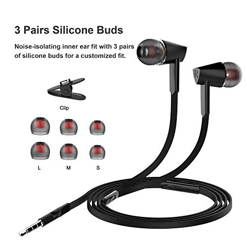 Headphones, Earbuds Earphones with Microphone and Volume Control, Wired Headphones for Smartphone Compatible with 3.5 mm Corded Headsets Black