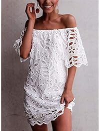 PRETTYGARDEN - Mini vestido de manga corta con diseño floral y hombros descubiertos, sexy, para mujer