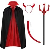 Juephe Halloween Vampire Cape Reversible Cloak, Devil Horn Headband, Red Devil Fork And Tail