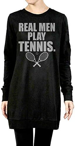 Women Real Men Play Tennis Long Sleeve Sweatshirt Dress Small